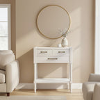 Pearl White Wooden 3 Drawer Console Table with Lower Shelf