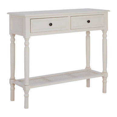 Antique White Wooden 2 Drawer Console Table with Lower Shelf