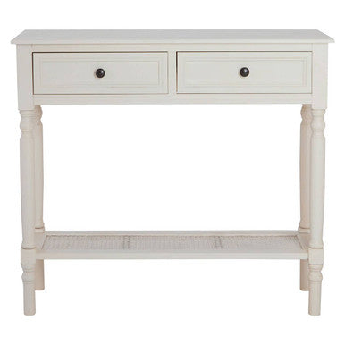 Antique White Wooden 2 Drawer Console Table with Lower Shelf
