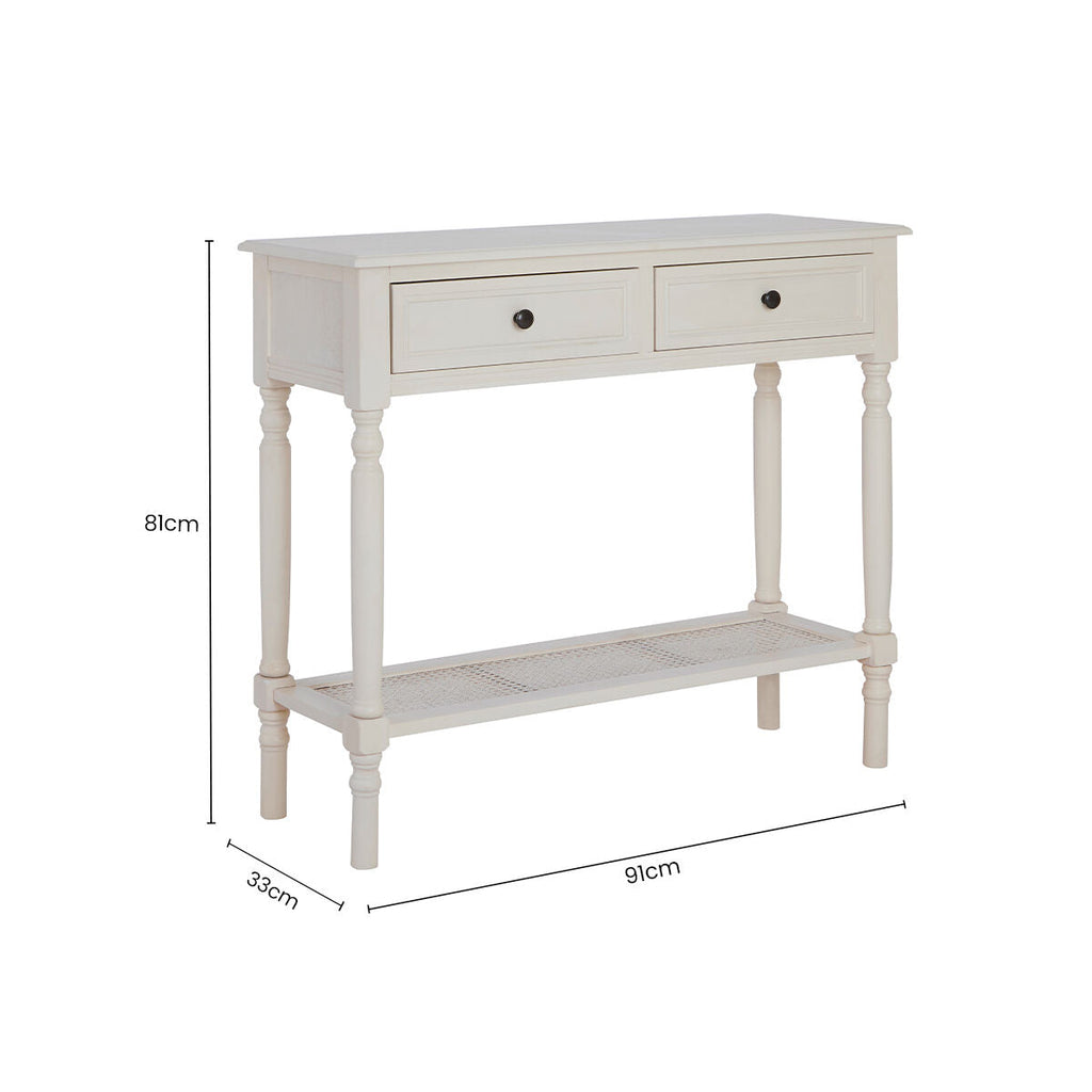 Antique White Wooden 2 Drawer Console Table with Lower Shelf
