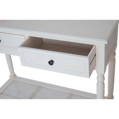 Antique White Wooden 2 Drawer Console Table with Lower Shelf