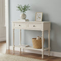 Antique White Wooden 2 Drawer Console Table with Lower Shelf