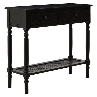 Black Wooden 2 Drawer Console Table with Lower Shelf