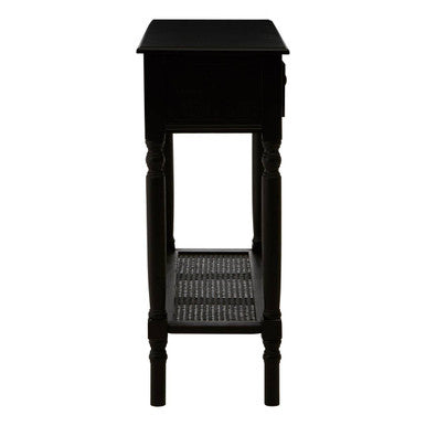 Black Wooden 2 Drawer Console Table with Lower Shelf