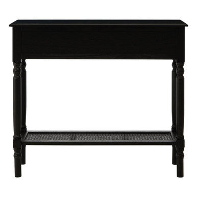 Black Wooden 2 Drawer Console Table with Lower Shelf