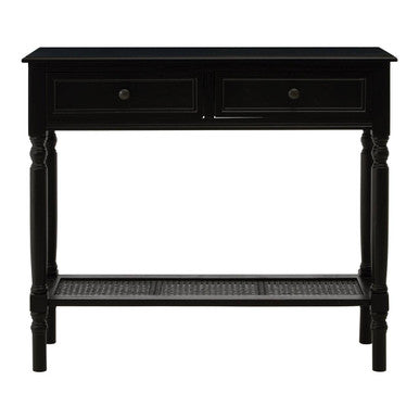 Black Wooden 2 Drawer Console Table with Lower Shelf