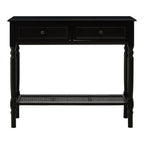 Black Wooden 2 Drawer Console Table with Lower Shelf