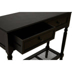 Black Wooden 2 Drawer Console Table with Lower Shelf