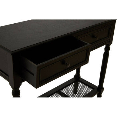 Black Wooden 2 Drawer Console Table with Lower Shelf