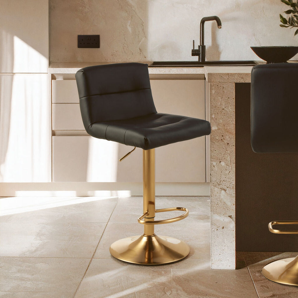 Black Leather Effect Bar Stool with Gold Finish Base