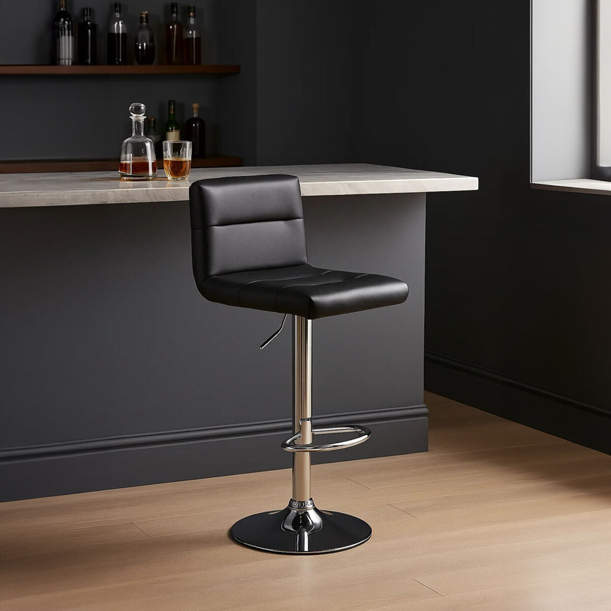 Black Leather Effect Adjustable Bar Chair