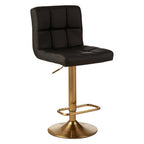 Black Quilted Leather Effect Bar Stool with Gold Finish Base
