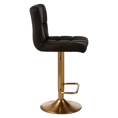Black Quilted Leather Effect Bar Stool with Gold Finish Base
