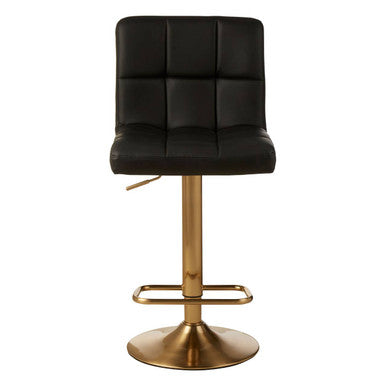 Black Quilted Leather Effect Bar Stool with Gold Finish Base