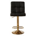 Black Quilted Leather Effect Bar Stool with Gold Finish Base