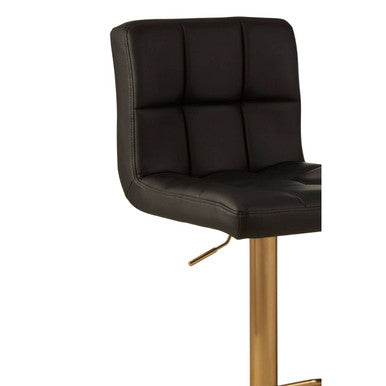 Black Quilted Leather Effect Bar Stool with Gold Finish Base