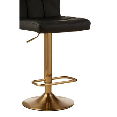 Black Quilted Leather Effect Bar Stool with Gold Finish Base