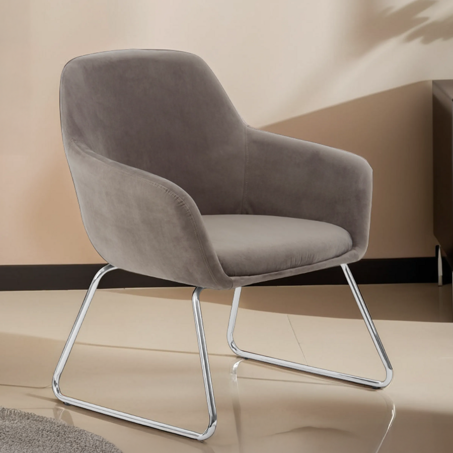 Grey Velvet Dining Chair with Chrome Legs