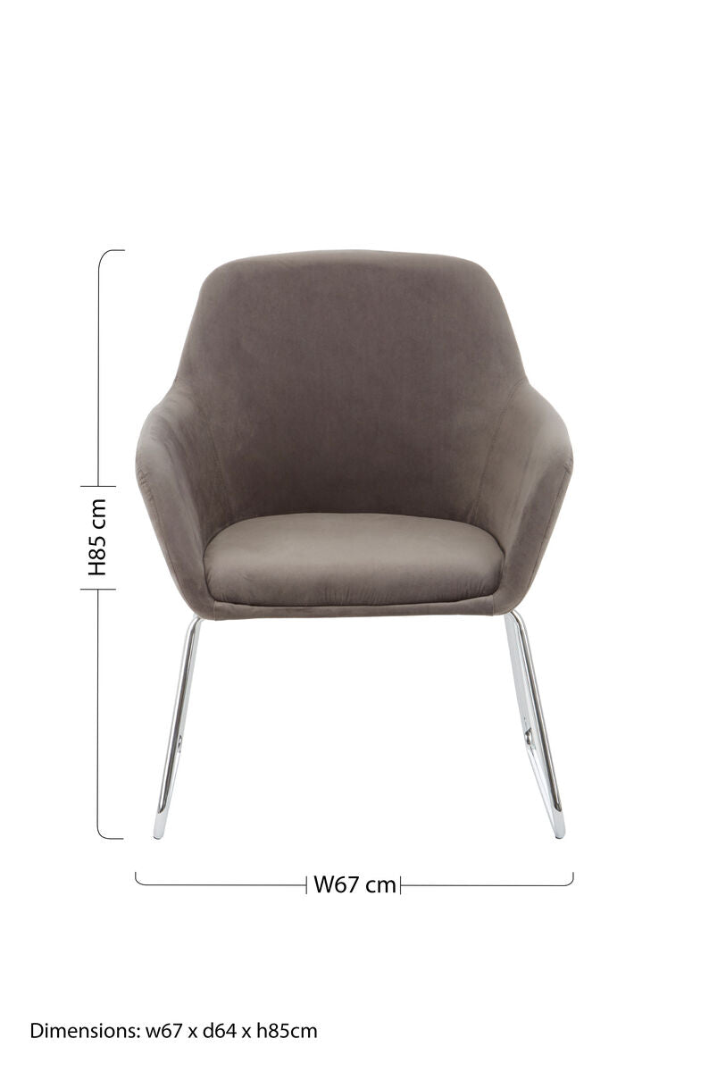 Grey Velvet Dining Chair with Chrome Legs