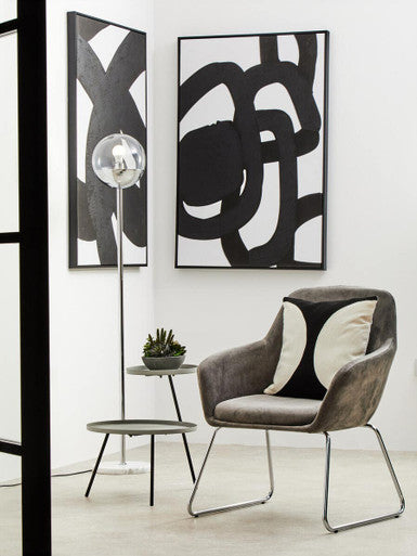 Grey Velvet Dining Chair with Chrome Legs