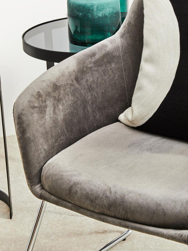 Grey Velvet Dining Chair with Chrome Legs