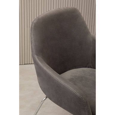Grey Velvet Dining Chair with Chrome Legs