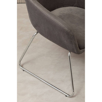 Grey Velvet Dining Chair with Chrome Legs