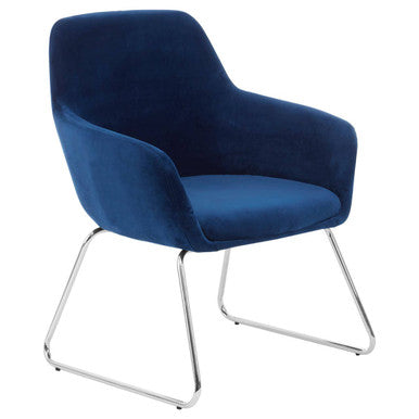 Blue Velvet Dining Chair with Chrome Legs