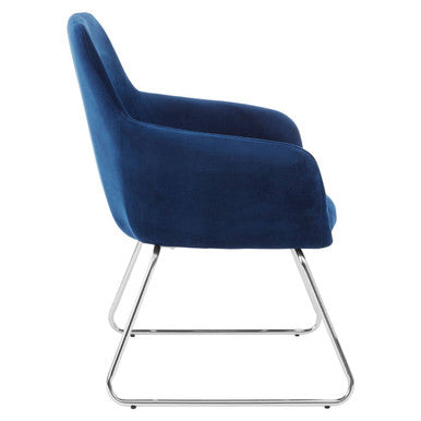 Blue Velvet Dining Chair with Chrome Legs