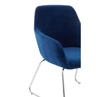 Blue Velvet Dining Chair with Chrome Legs