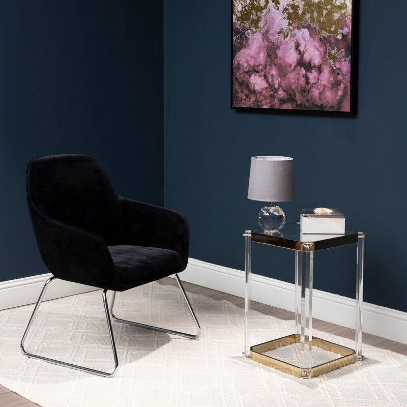 Black Velvet Dining Chair with Chrome Legs