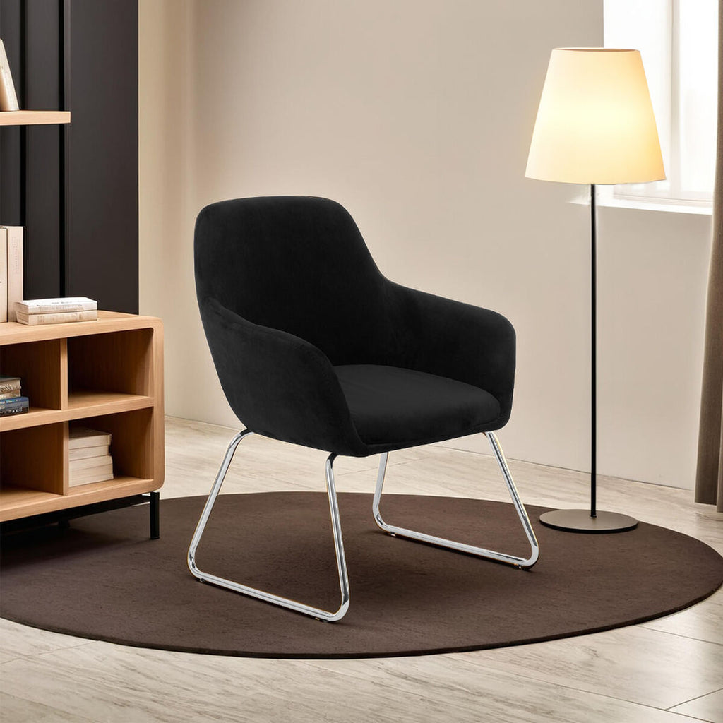 Black Velvet Dining Chair with Chrome Legs