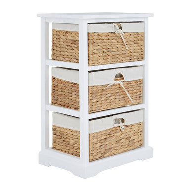 White Acacia Wood and Water Hyacinth 3 Drawer Chest