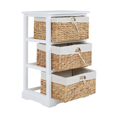 White Acacia Wood and Water Hyacinth 3 Drawer Chest