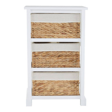 White Acacia Wood and Water Hyacinth 3 Drawer Chest