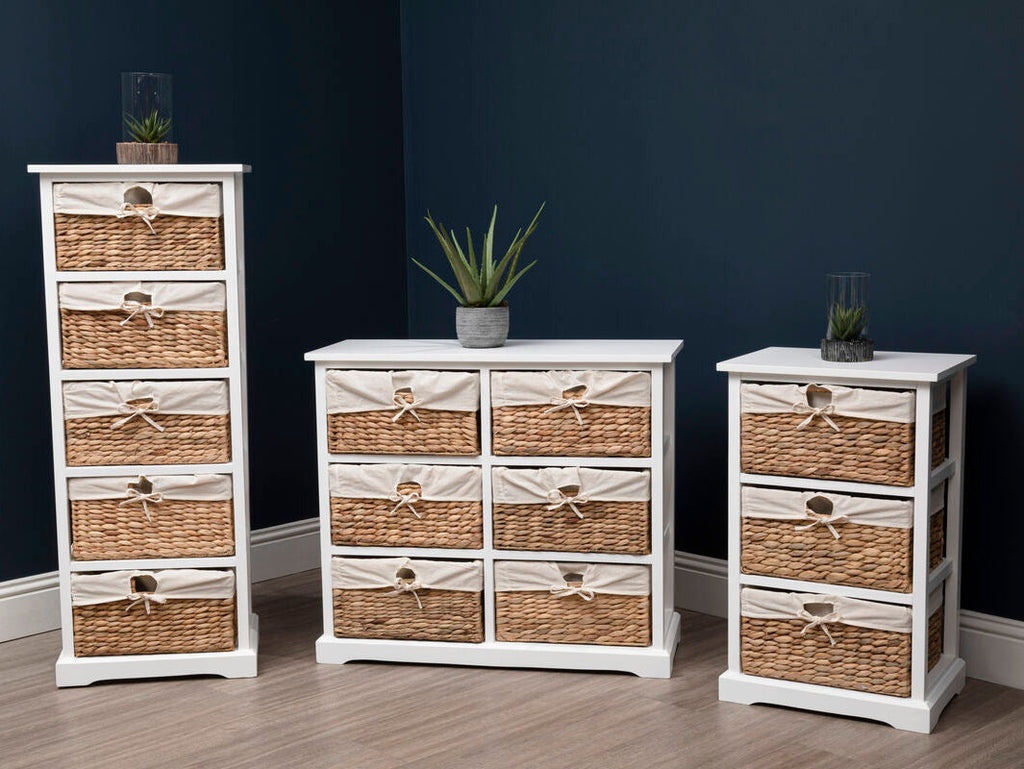 White Acacia Wood and Water Hyacinth 3 Drawer Chest