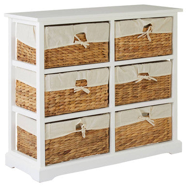 White Acacia Wood and Water Hyacinth 6 Drawer Chest
