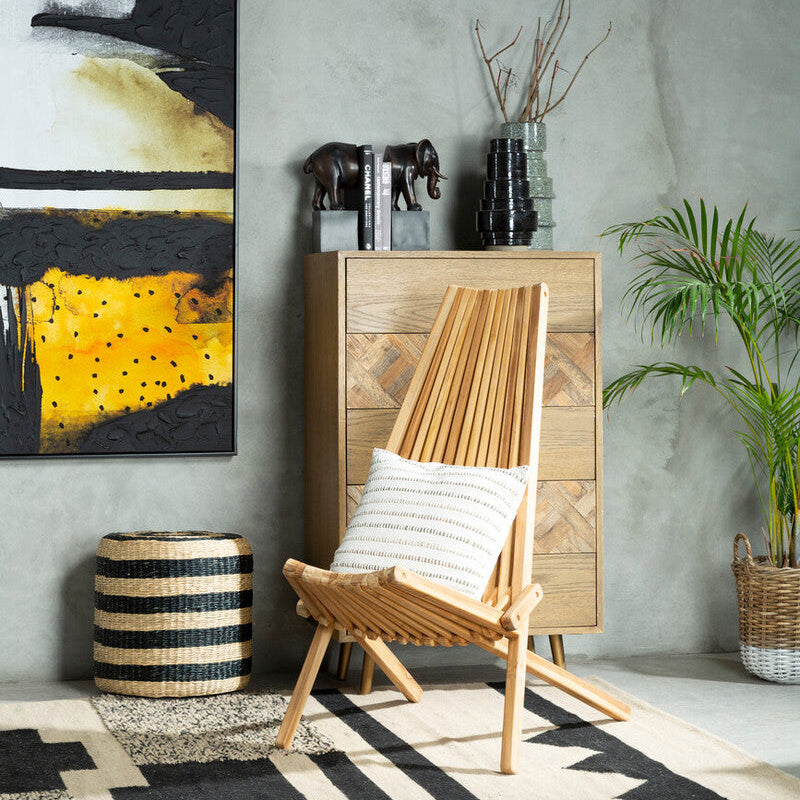 Black and Natural Seagrass Pouffe