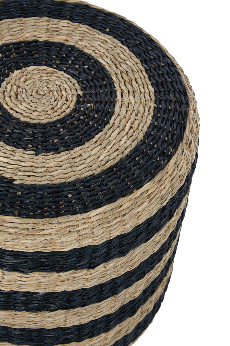 Black and Natural Seagrass Pouffe