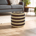 Black and Natural Seagrass Pouffe