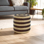 Black and Natural Seagrass Pouffe