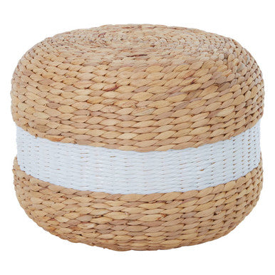 White and Natural Water Hyacinth Pouffe