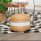 White and Natural Water Hyacinth Pouffe