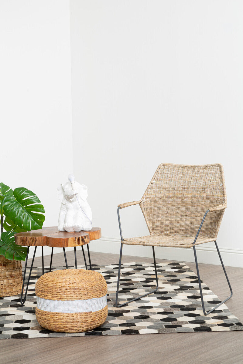 White and Natural Water Hyacinth Pouffe