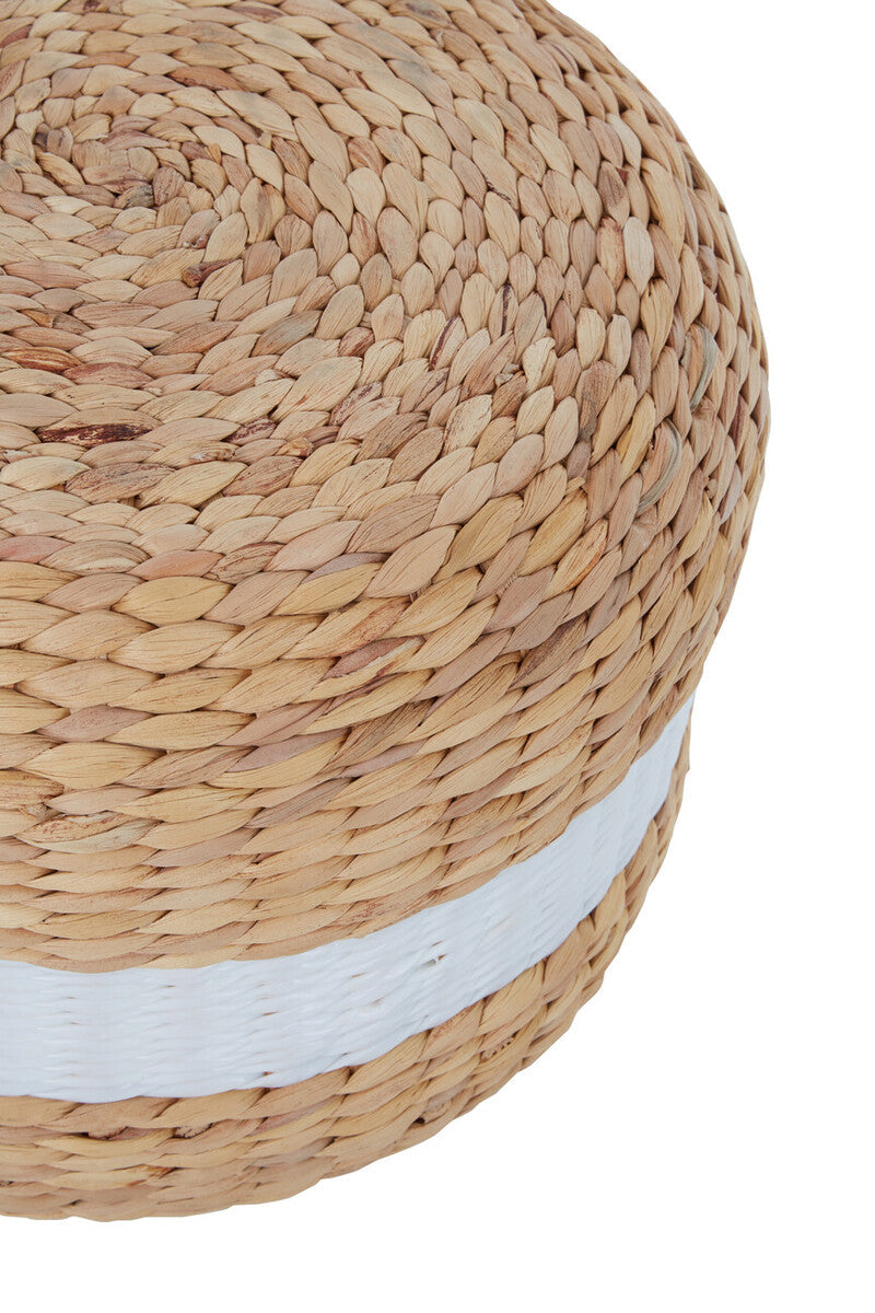 White and Natural Water Hyacinth Pouffe