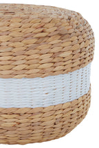 White and Natural Water Hyacinth Pouffe