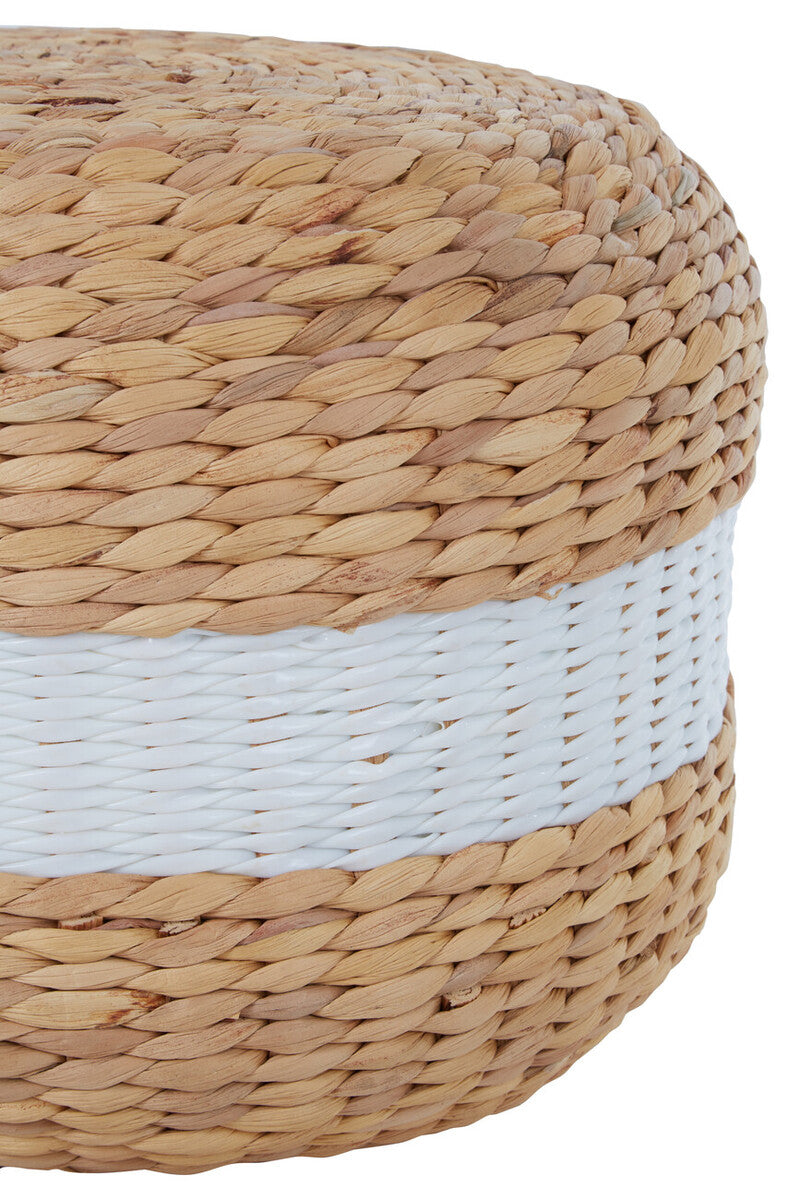 White and Natural Water Hyacinth Pouffe