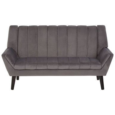 Grey Velvet Channel Tufted 2 Seater Sofa