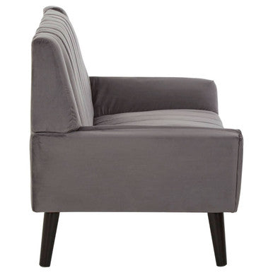 Grey Velvet Channel Tufted 2 Seater Sofa