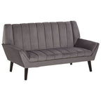 Grey Velvet Channel Tufted 2 Seater Sofa